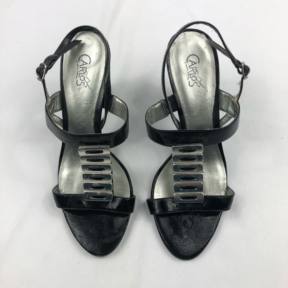 Carlos brand by Carlos Santana 4” heal Black strap sandal with silver down front